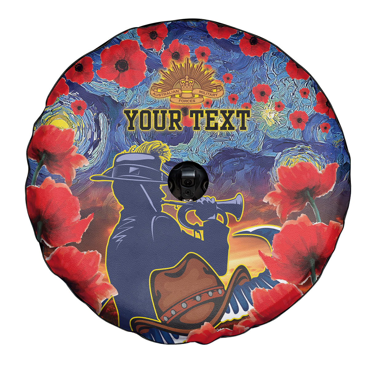 Personalised Cowboys Rugby ANZAC Spare Tire Cover Starry Night and Field of Poppies