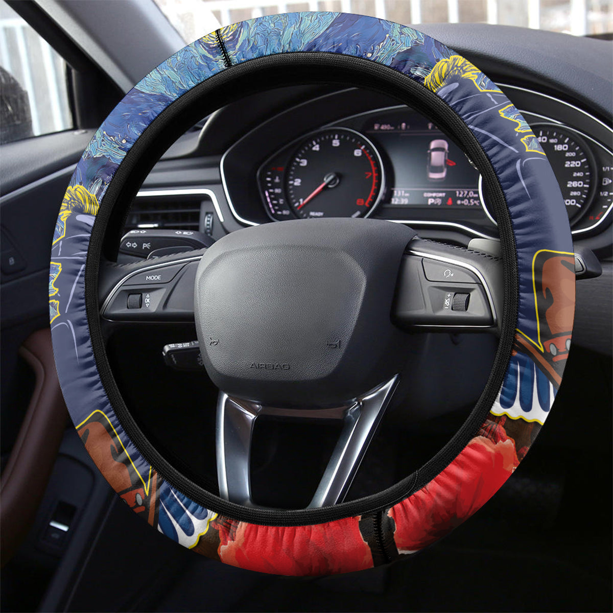 Cowboys Rugby ANZAC Steering Wheel Cover Starry Night and Field of Poppies