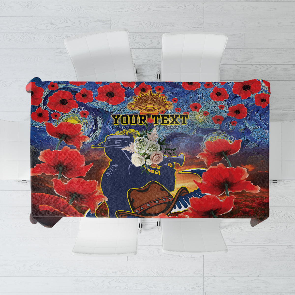 Personalised Cowboys Rugby ANZAC Tablecloth Starry Night and Field of Poppies