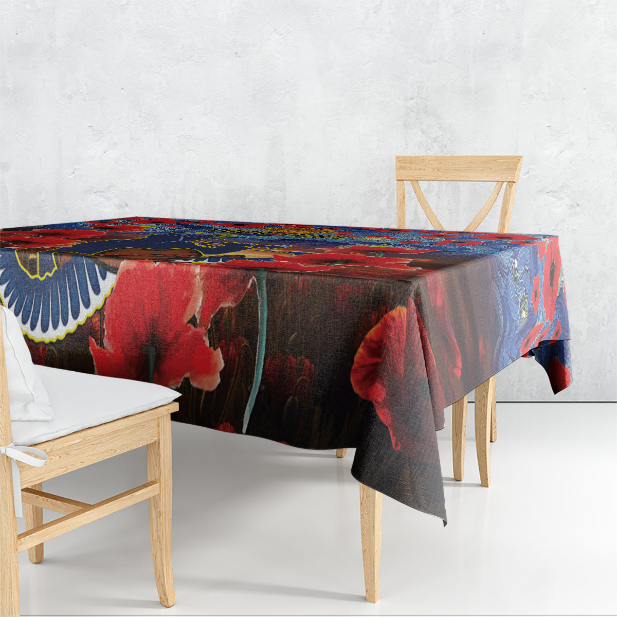 Personalised Cowboys Rugby ANZAC Tablecloth Starry Night and Field of Poppies