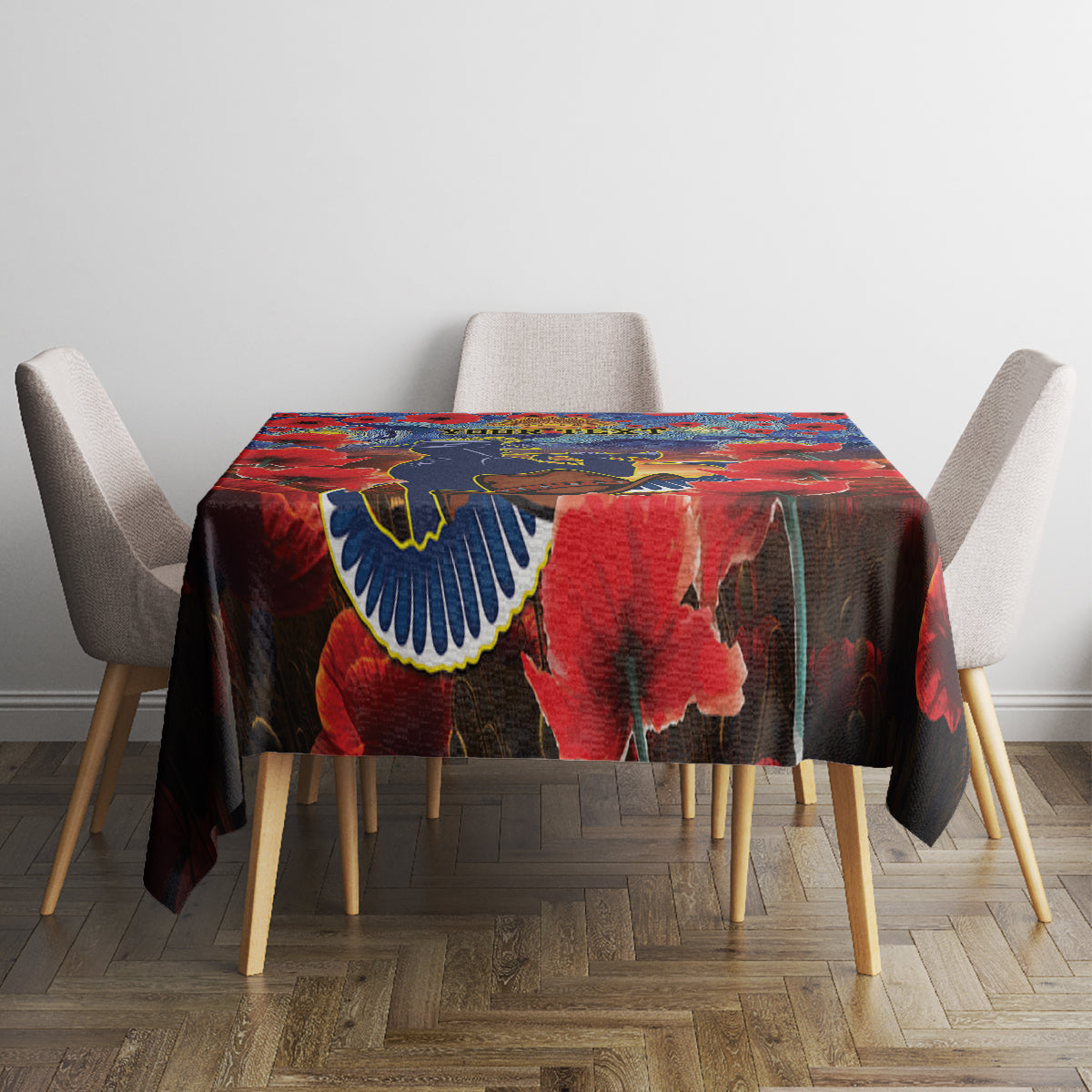 Personalised Cowboys Rugby ANZAC Tablecloth Starry Night and Field of Poppies