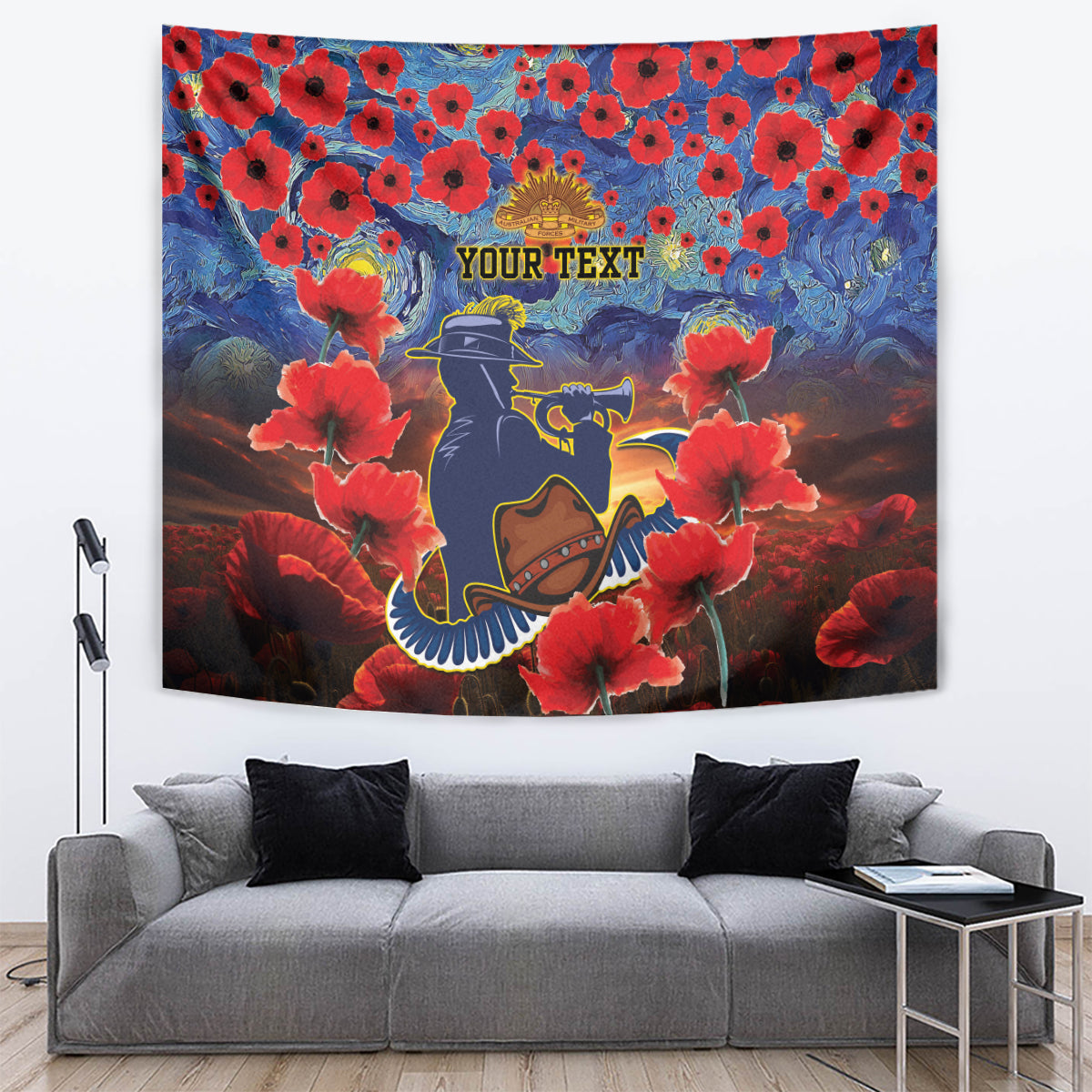 Personalised Cowboys Rugby ANZAC Tapestry Starry Night and Field of Poppies