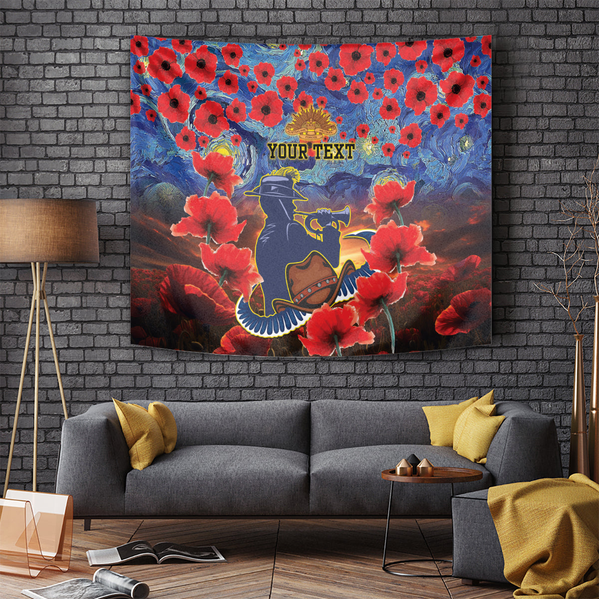 Personalised Cowboys Rugby ANZAC Tapestry Starry Night and Field of Poppies