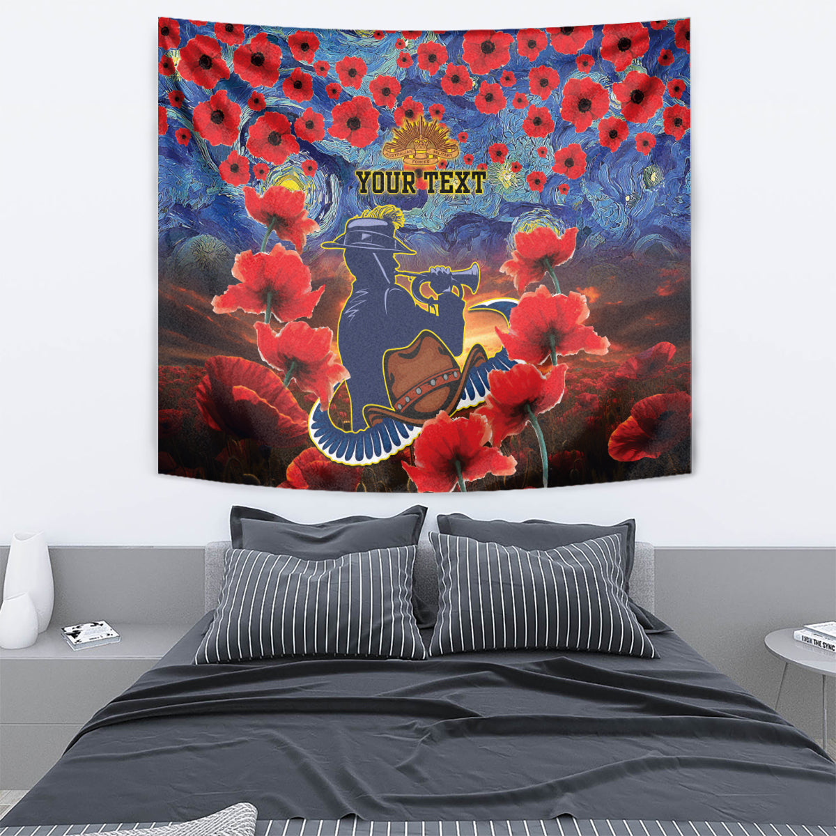 Personalised Cowboys Rugby ANZAC Tapestry Starry Night and Field of Poppies