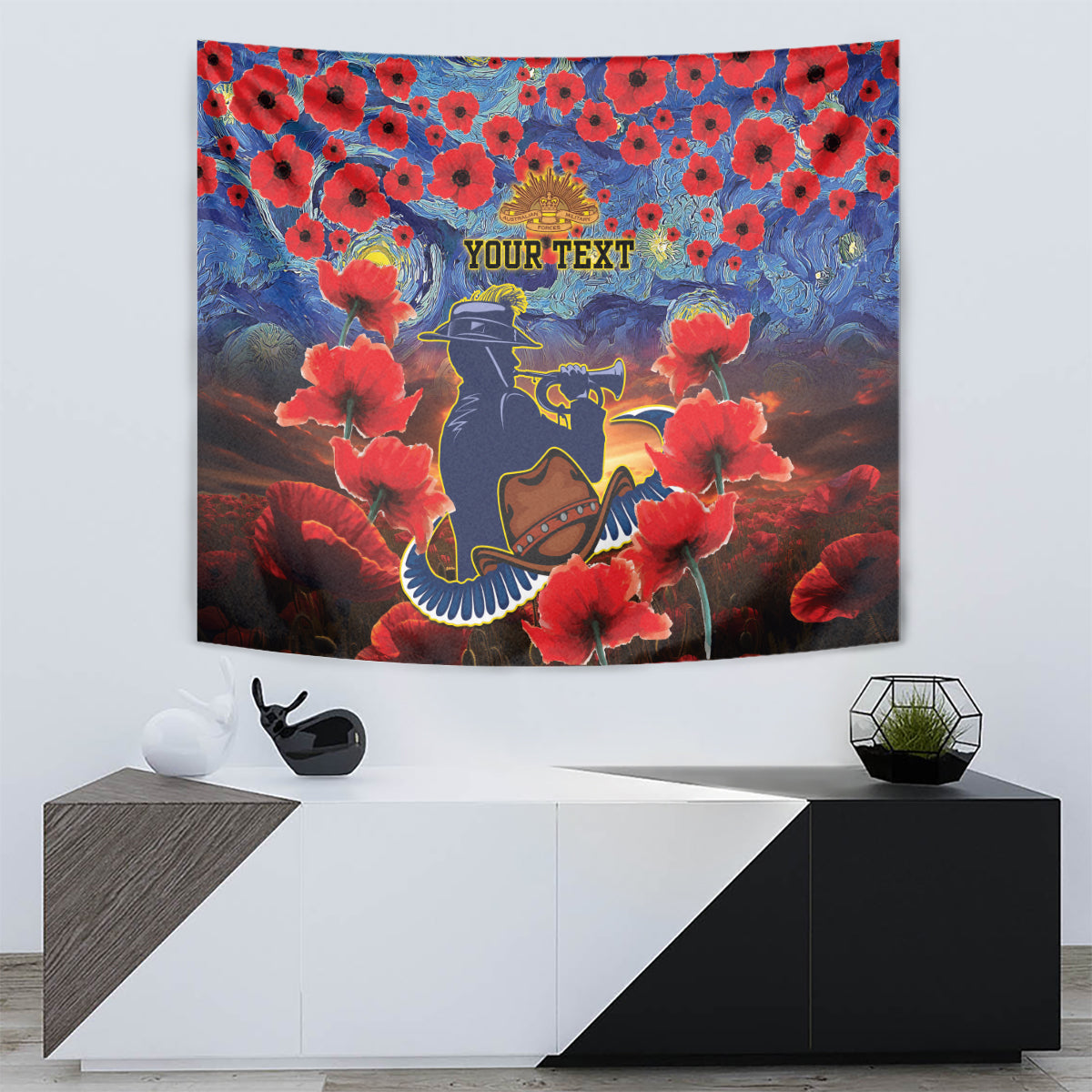 Personalised Cowboys Rugby ANZAC Tapestry Starry Night and Field of Poppies