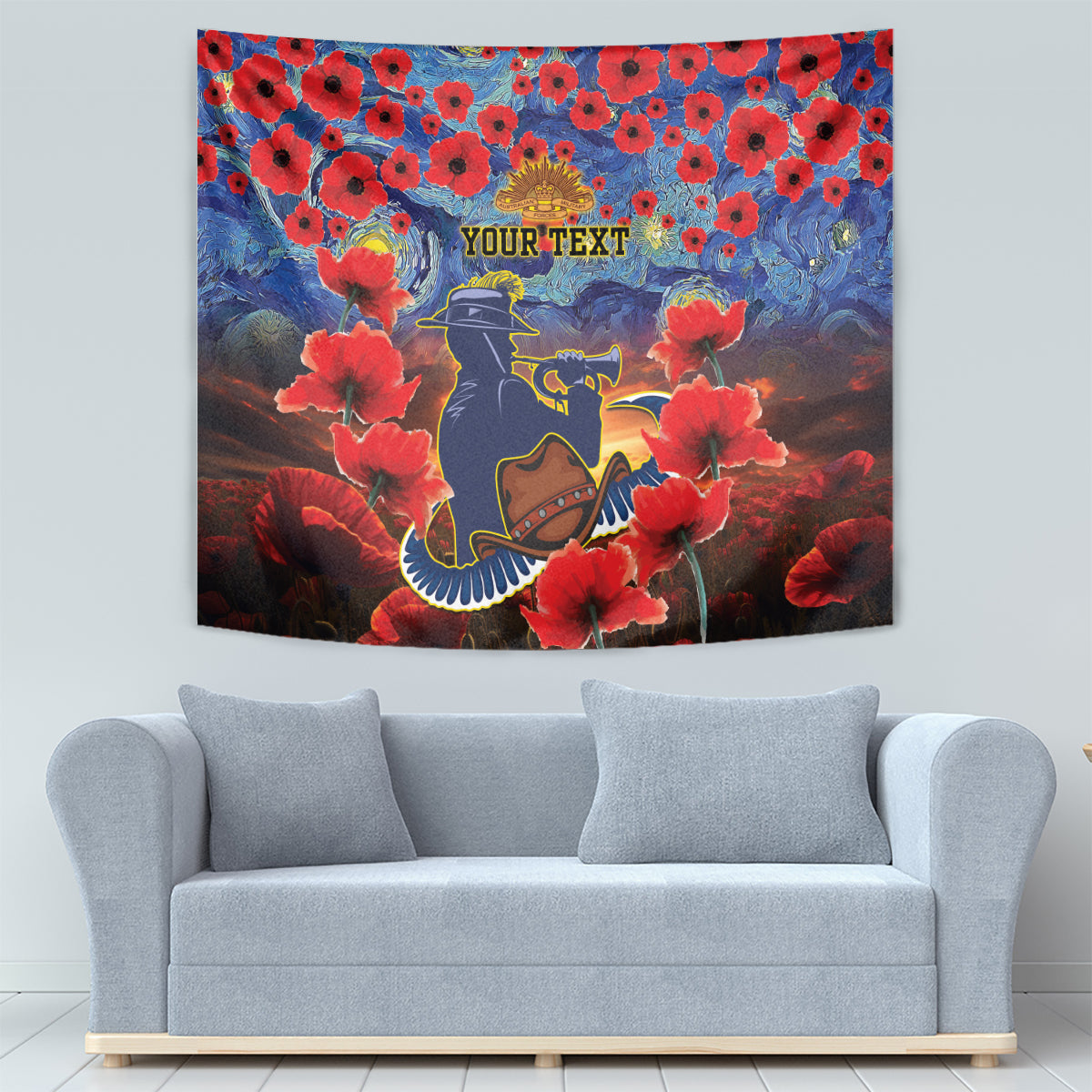 Personalised Cowboys Rugby ANZAC Tapestry Starry Night and Field of Poppies