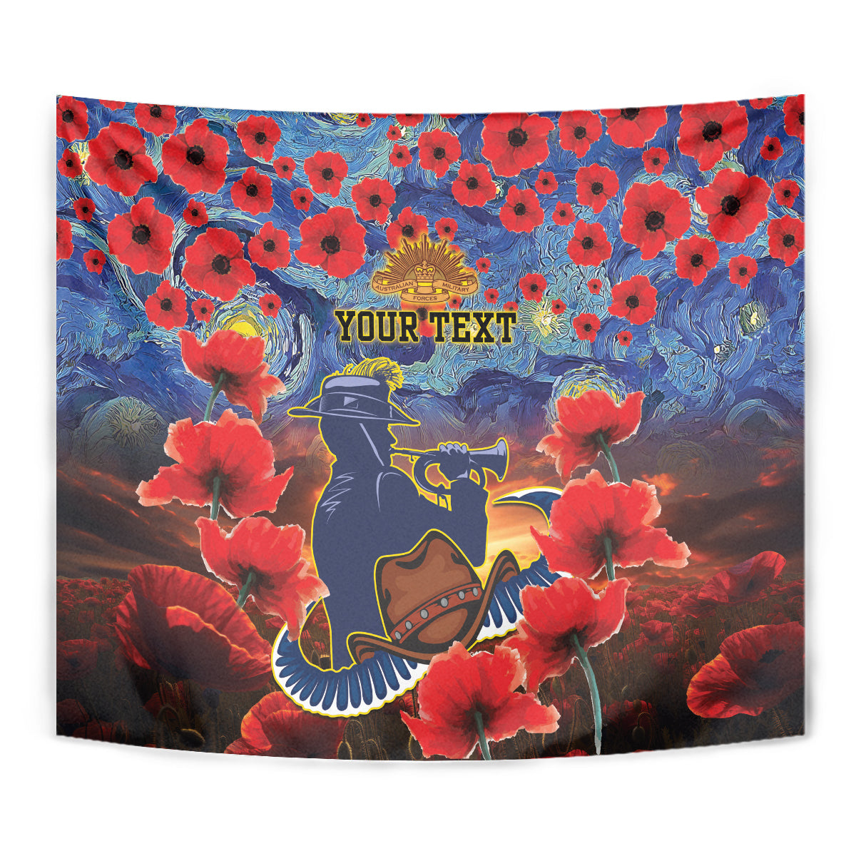 Personalised Cowboys Rugby ANZAC Tapestry Starry Night and Field of Poppies