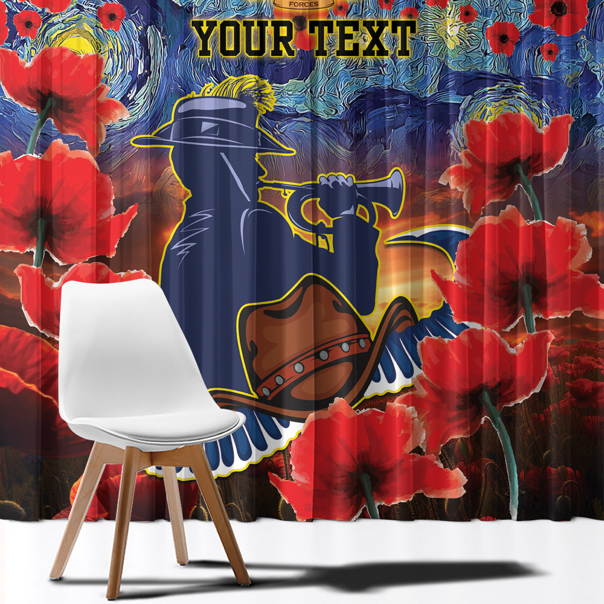 Personalised Cowboys Rugby ANZAC Window Curtain Starry Night and Field of Poppies