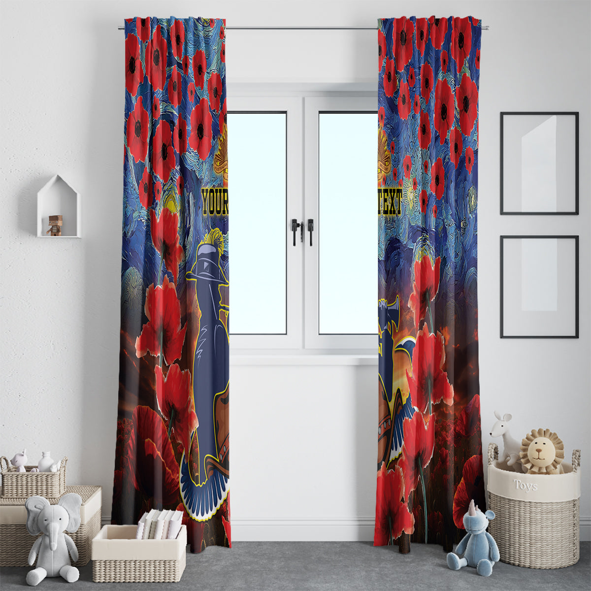 Personalised Cowboys Rugby ANZAC Window Curtain Starry Night and Field of Poppies