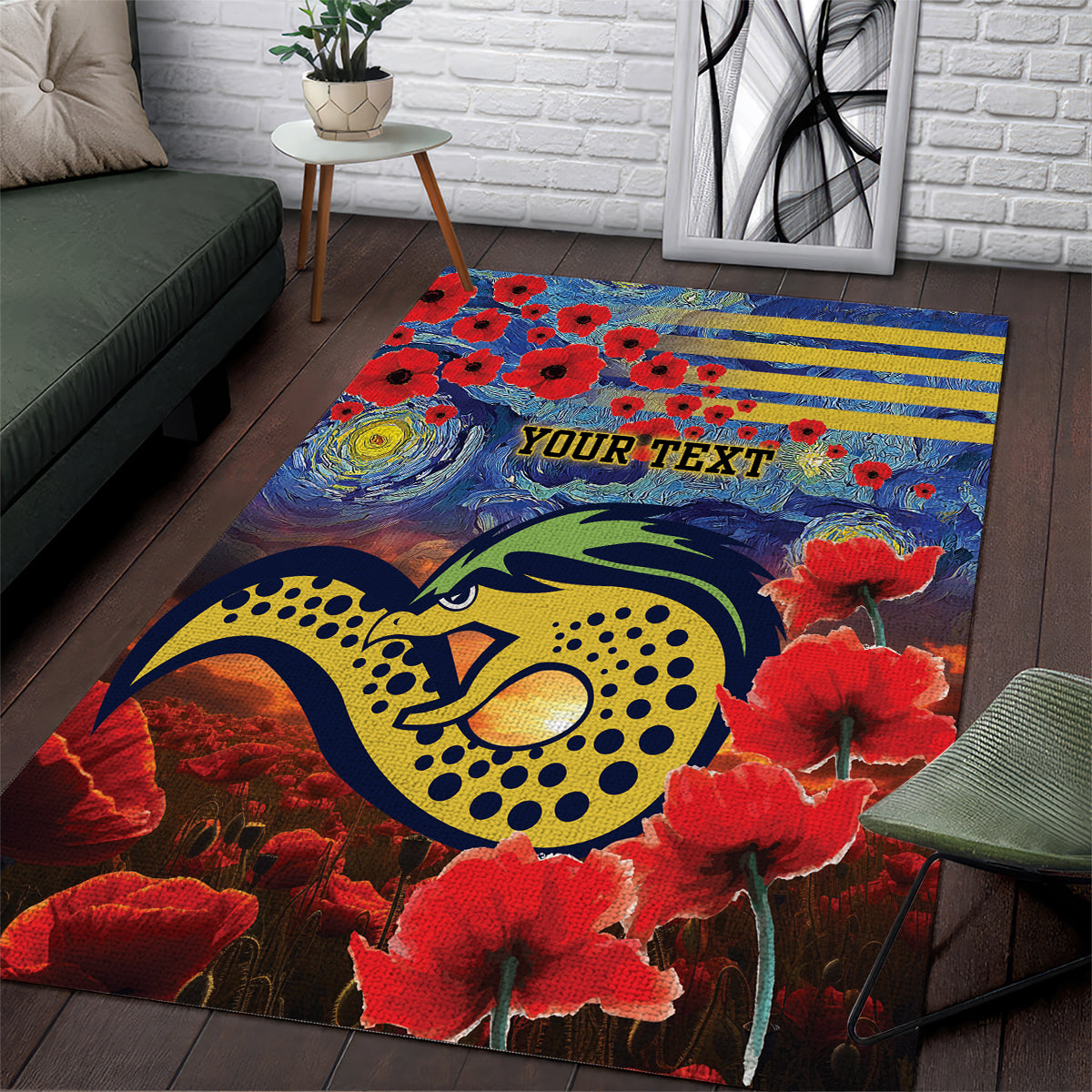 Personalised Eels Rugby ANZAC Area Rug Starry Night and Field of Poppies