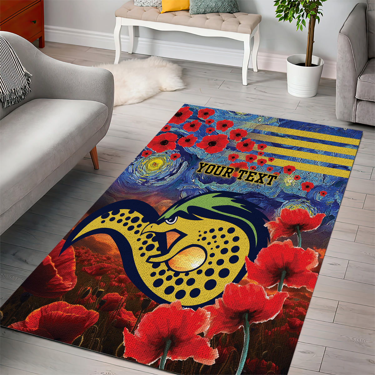 Personalised Eels Rugby ANZAC Area Rug Starry Night and Field of Poppies