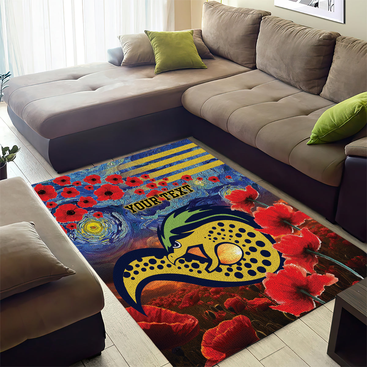 Personalised Eels Rugby ANZAC Area Rug Starry Night and Field of Poppies