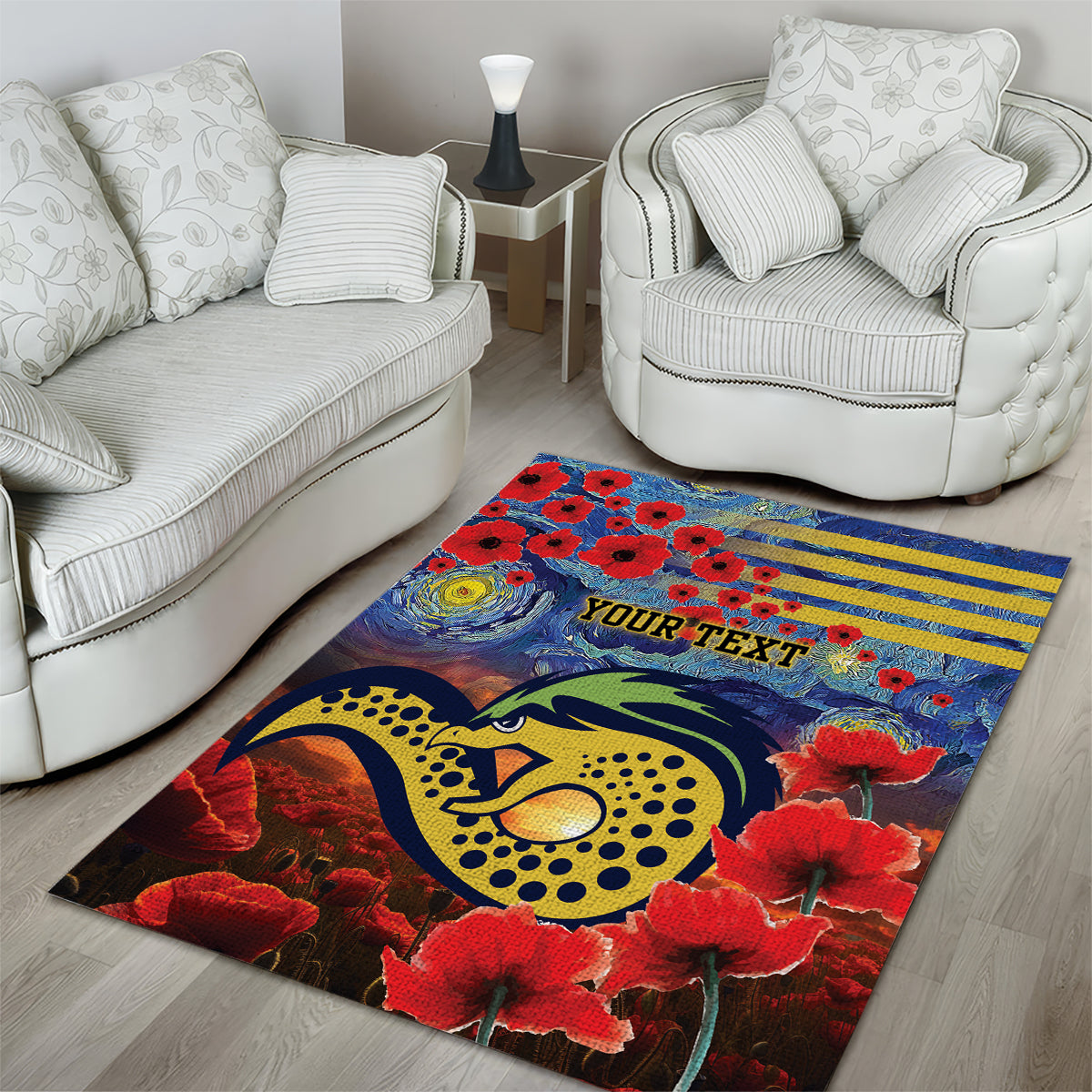 Personalised Eels Rugby ANZAC Area Rug Starry Night and Field of Poppies