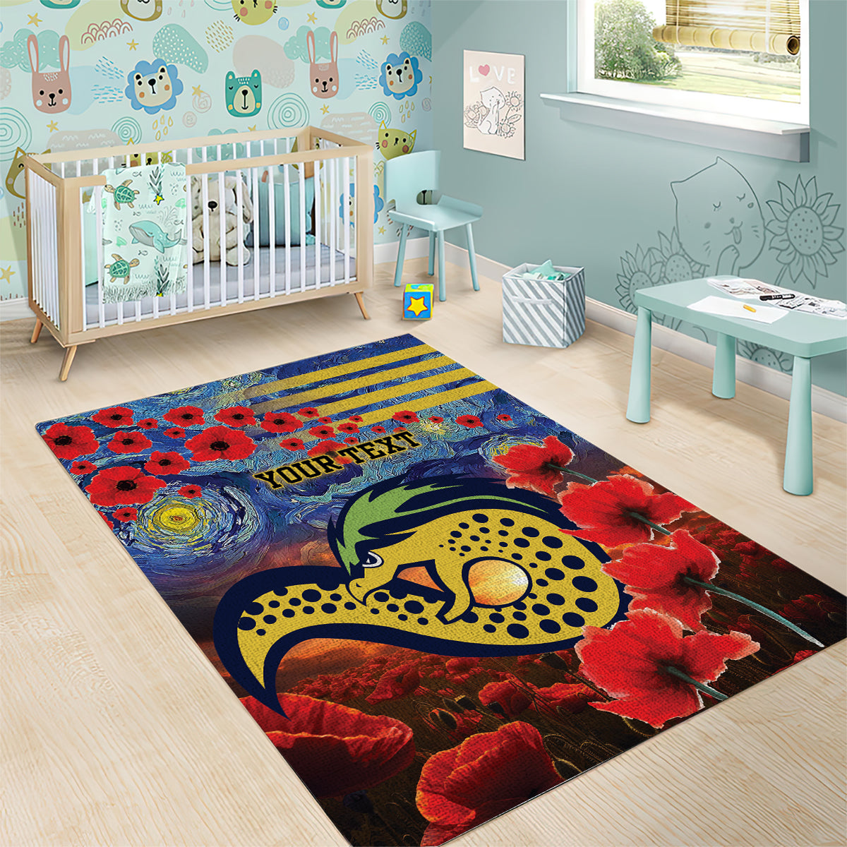 Personalised Eels Rugby ANZAC Area Rug Starry Night and Field of Poppies