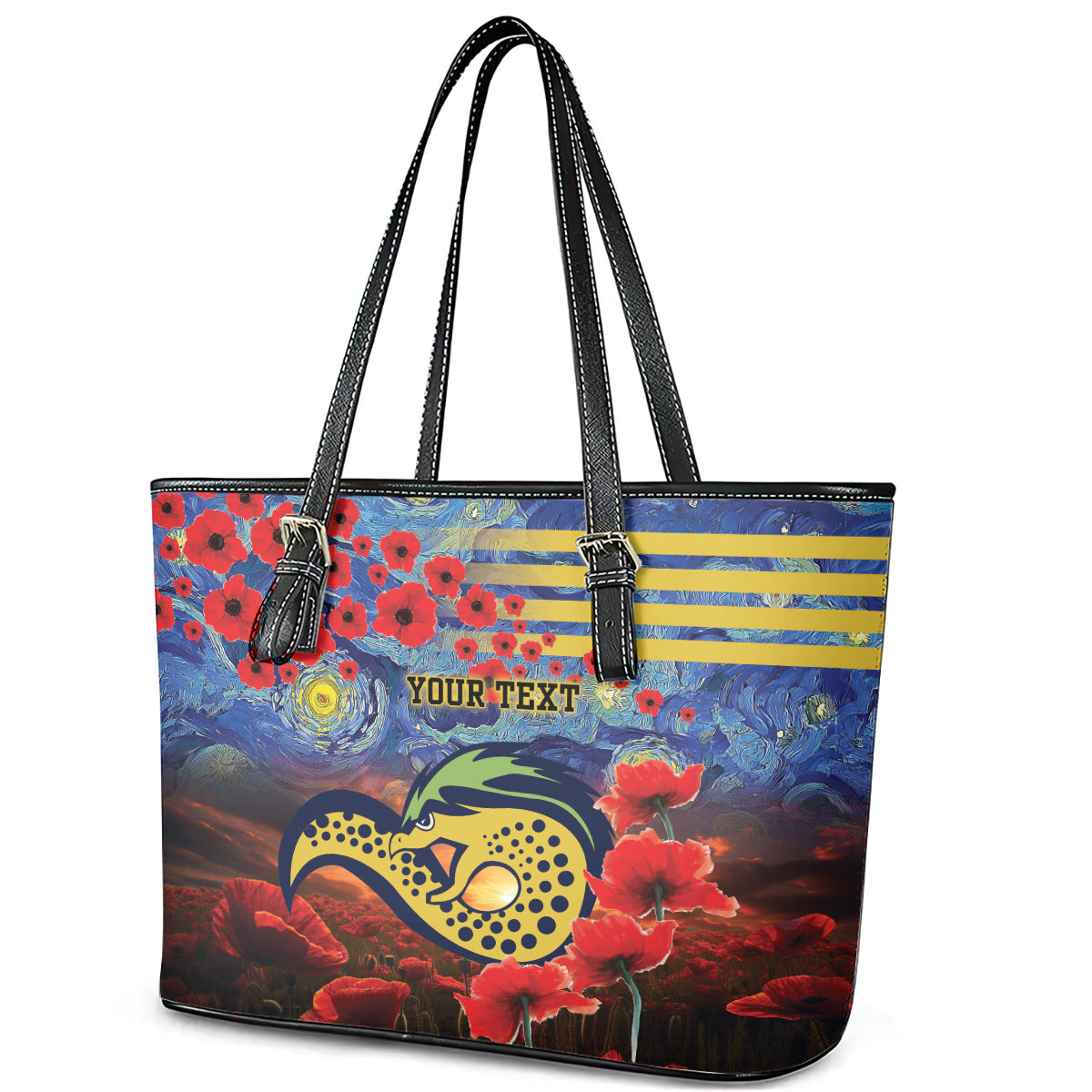 Personalised Eels Rugby ANZAC Leather Tote Bag Starry Night and Field of Poppies