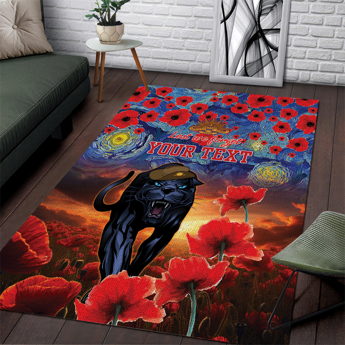 Personalised Panthers Rugby ANZAC Area Rug Starry Night and Field of Poppies