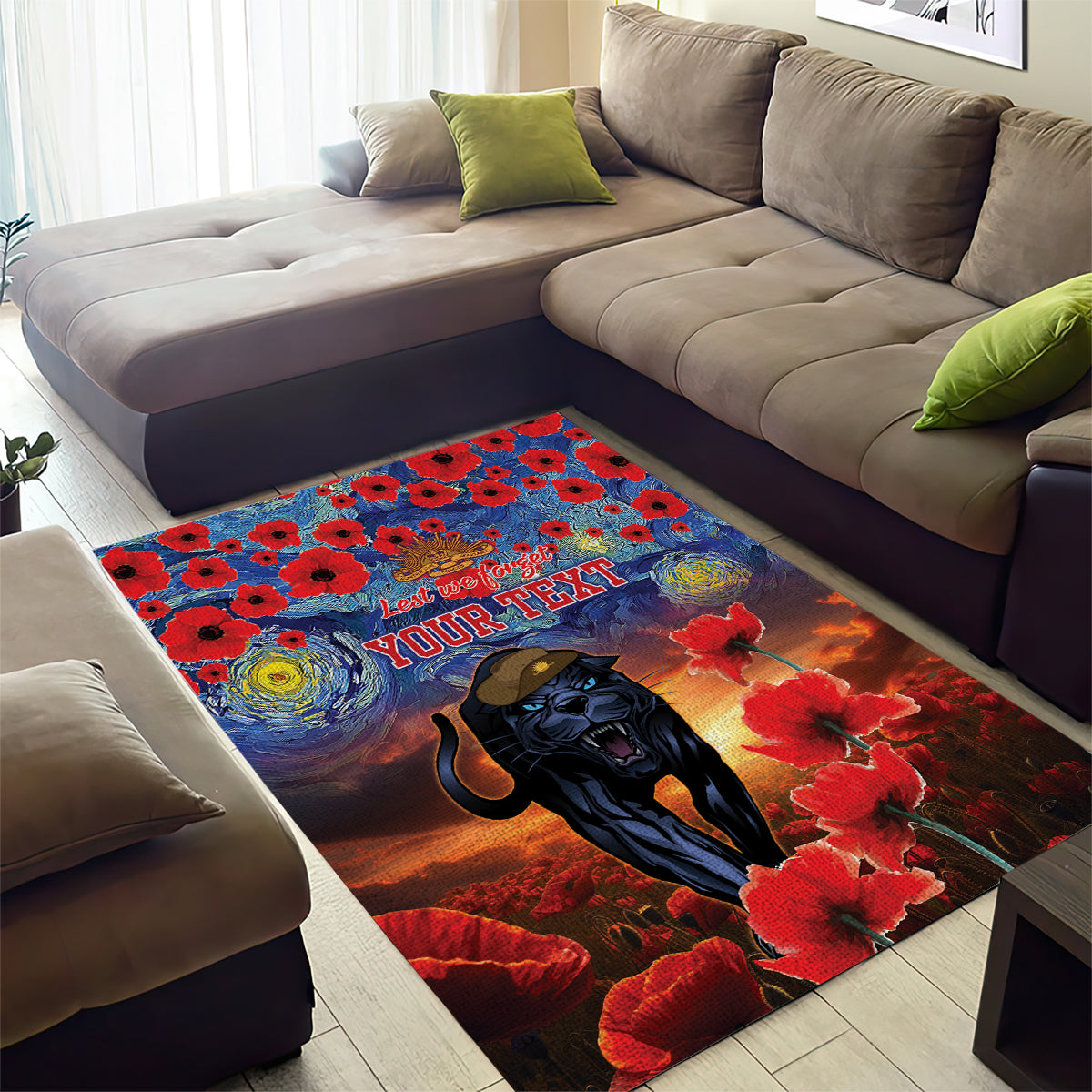 Personalised Panthers Rugby ANZAC Area Rug Starry Night and Field of Poppies