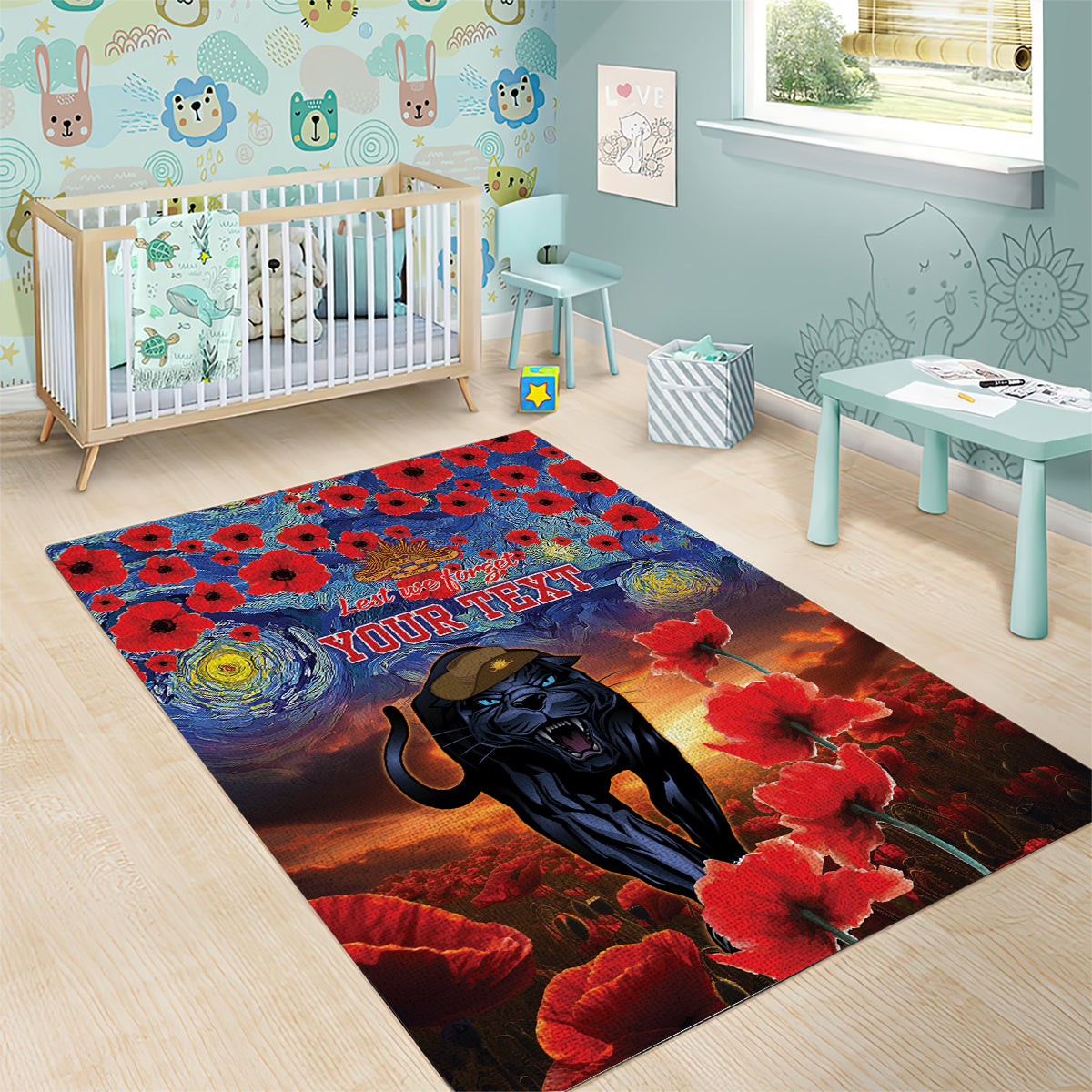 Personalised Panthers Rugby ANZAC Area Rug Starry Night and Field of Poppies