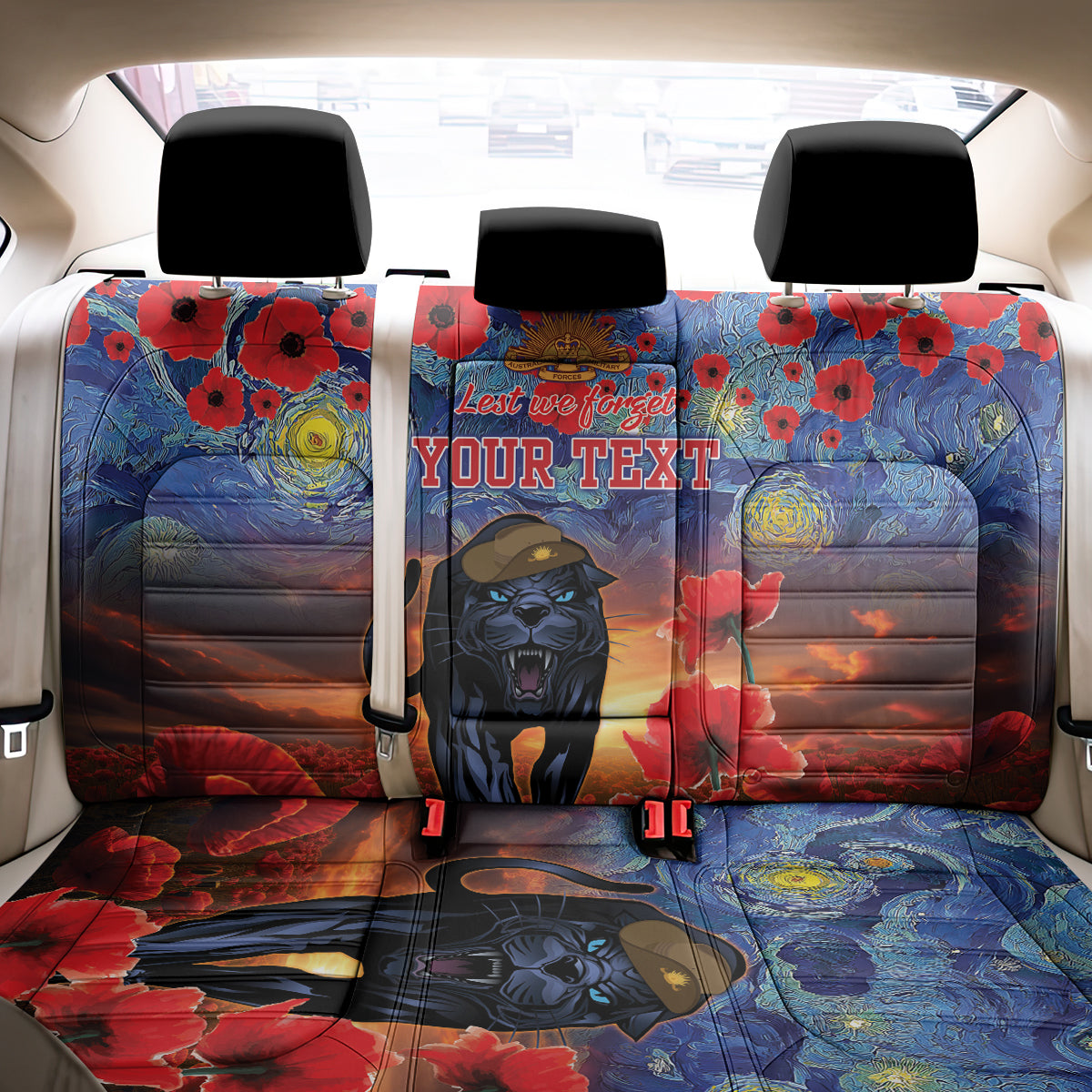 Personalised Panthers Rugby ANZAC Back Car Seat Cover Starry Night and Field of Poppies