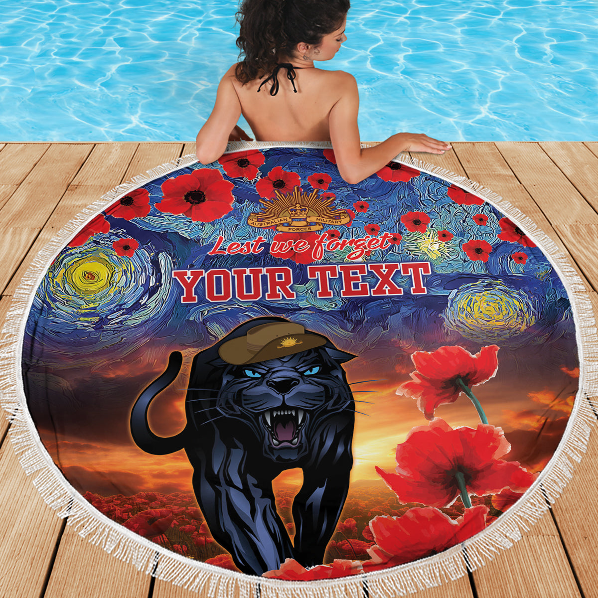 Personalised Panthers Rugby ANZAC Beach Blanket Starry Night and Field of Poppies