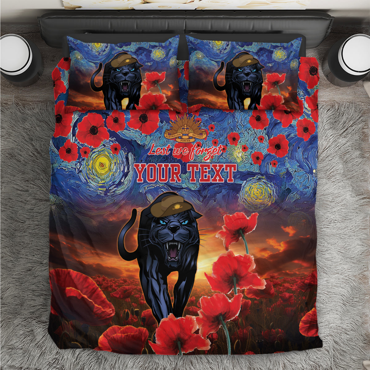 Personalised Panthers Rugby ANZAC Bedding Set Starry Night and Field of Poppies