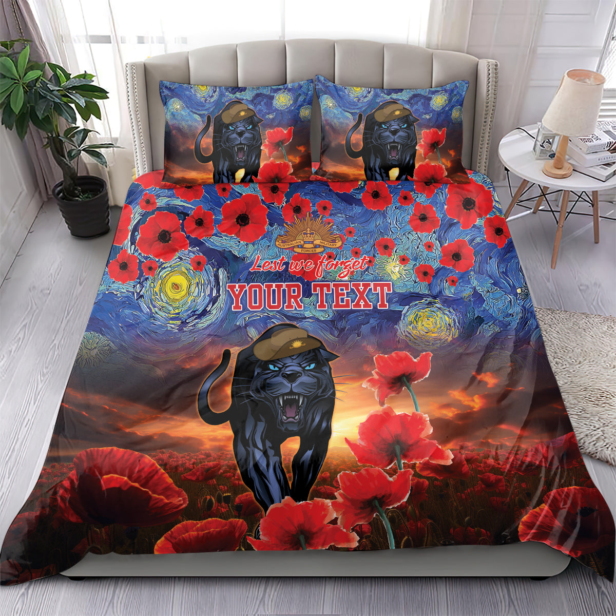 Personalised Panthers Rugby ANZAC Bedding Set Starry Night and Field of Poppies