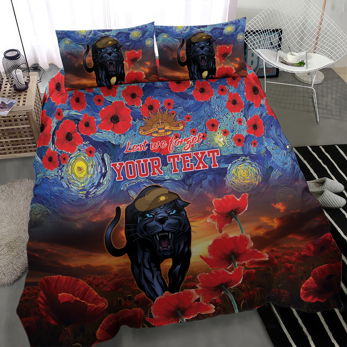 Personalised Panthers Rugby ANZAC Bedding Set Starry Night and Field of Poppies