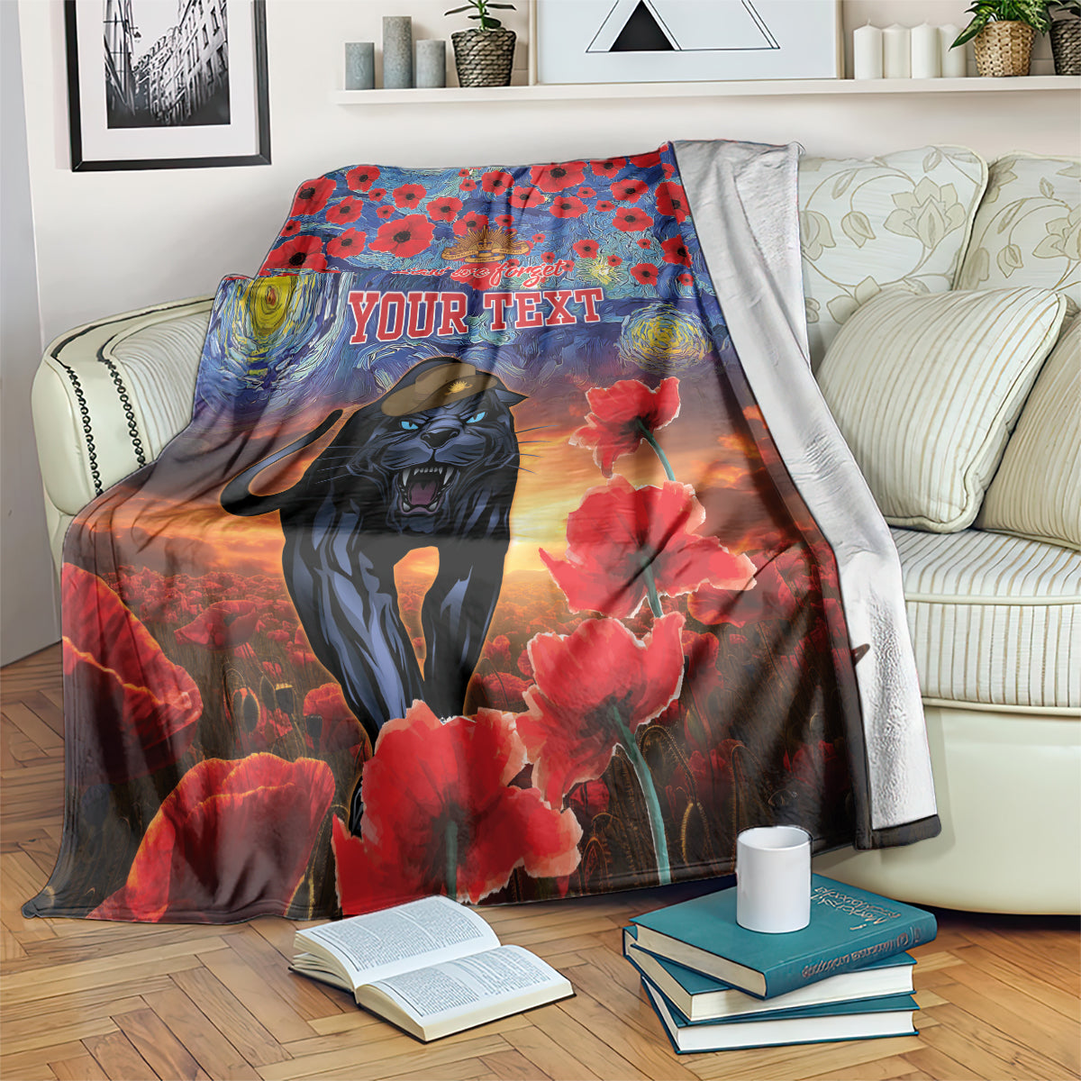 Personalised Panthers Rugby ANZAC Blanket Starry Night and Field of Poppies