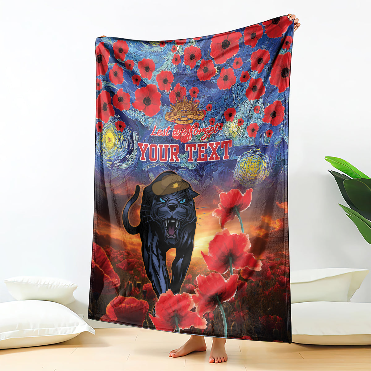 Personalised Panthers Rugby ANZAC Blanket Starry Night and Field of Poppies