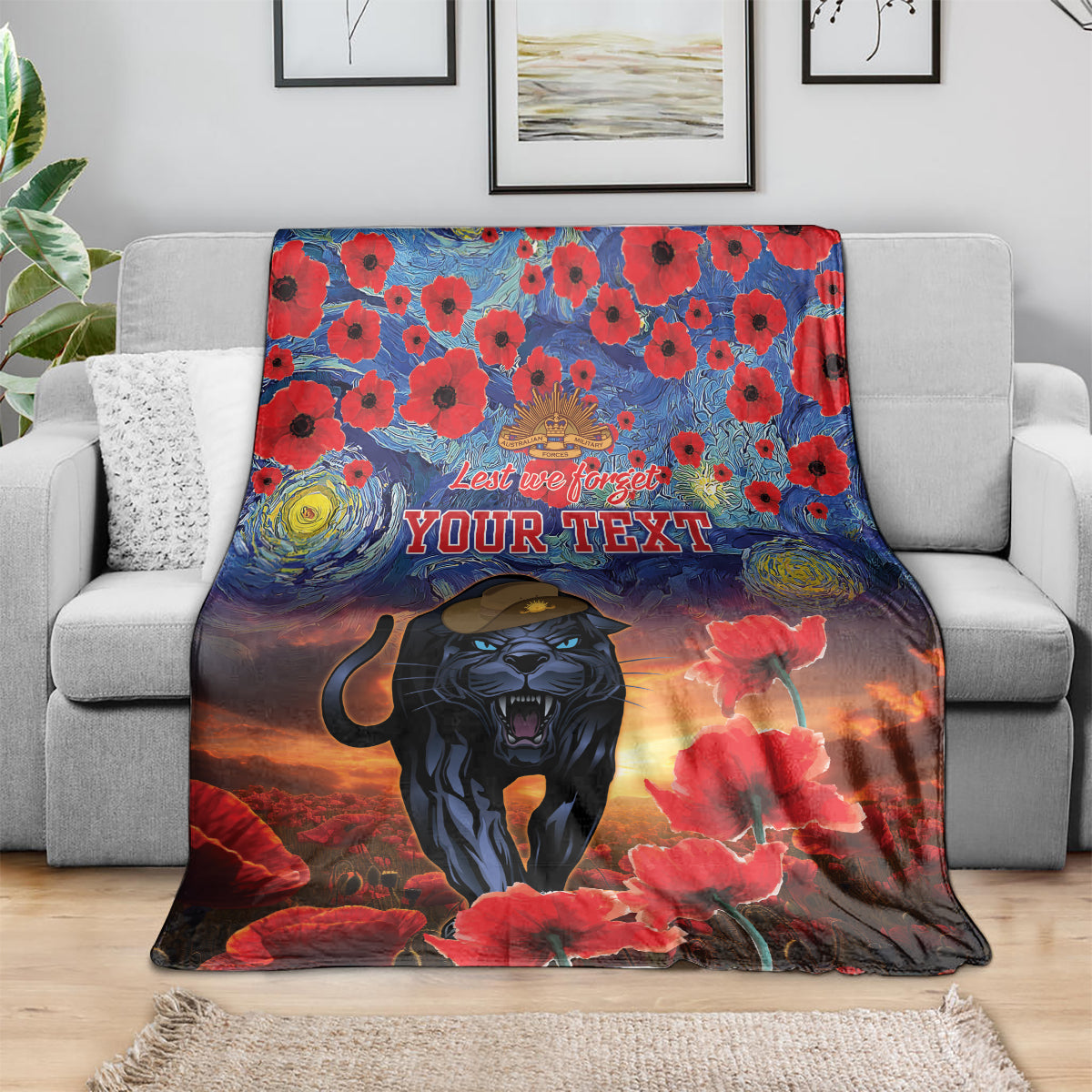 Personalised Panthers Rugby ANZAC Blanket Starry Night and Field of Poppies