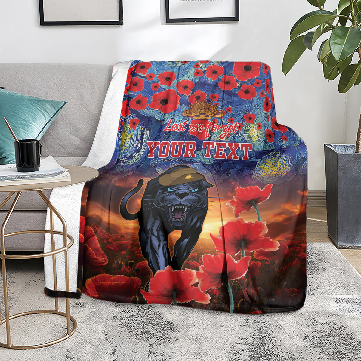 Personalised Panthers Rugby ANZAC Blanket Starry Night and Field of Poppies