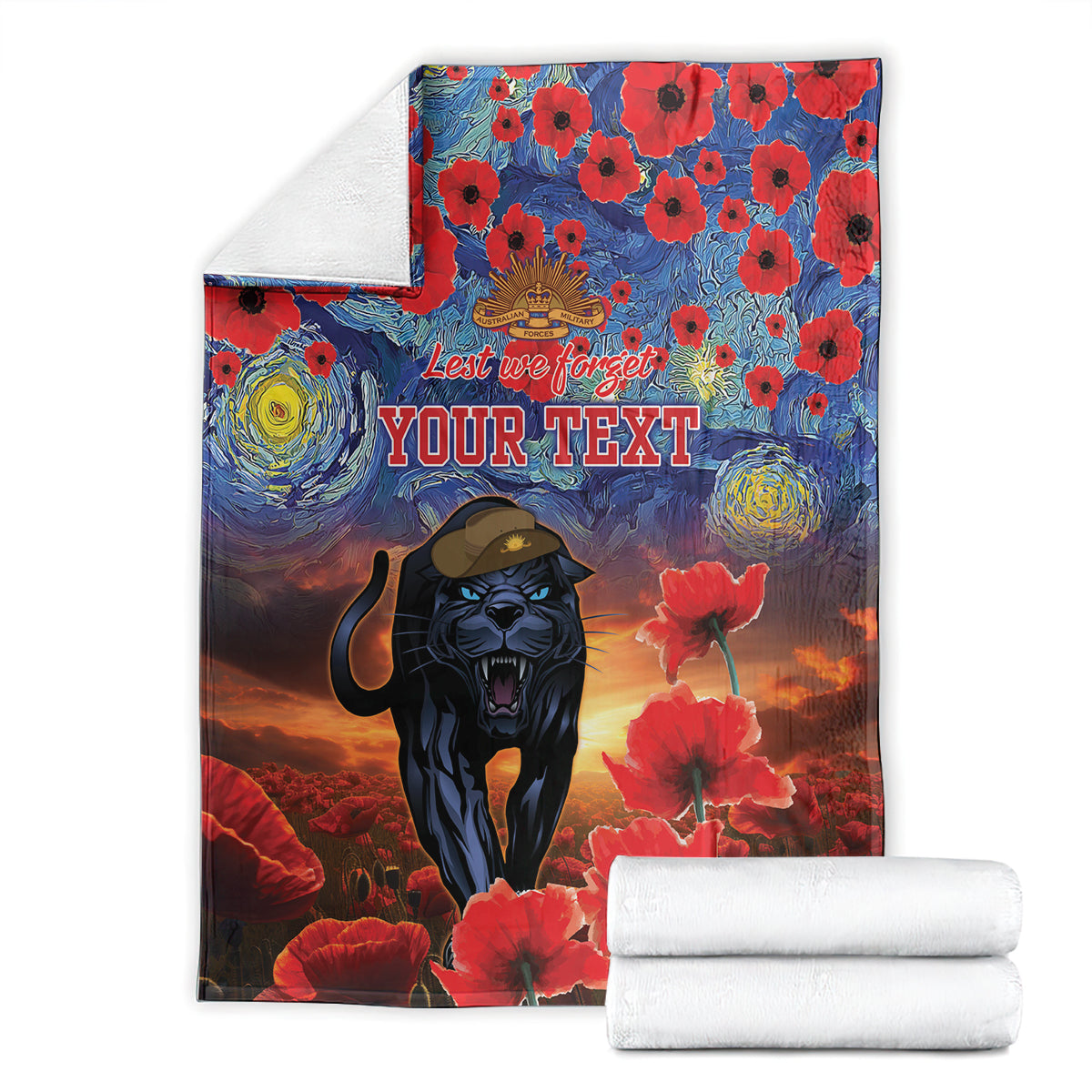 Personalised Panthers Rugby ANZAC Blanket Starry Night and Field of Poppies