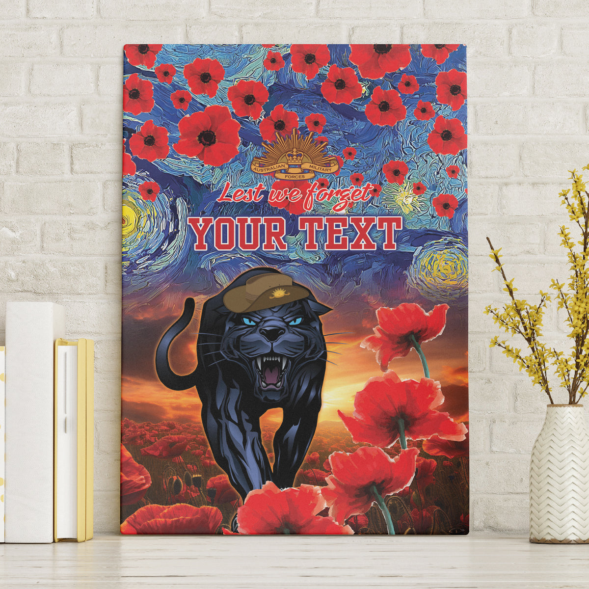 Personalised Panthers Rugby ANZAC Canvas Wall Art Starry Night and Field of Poppies