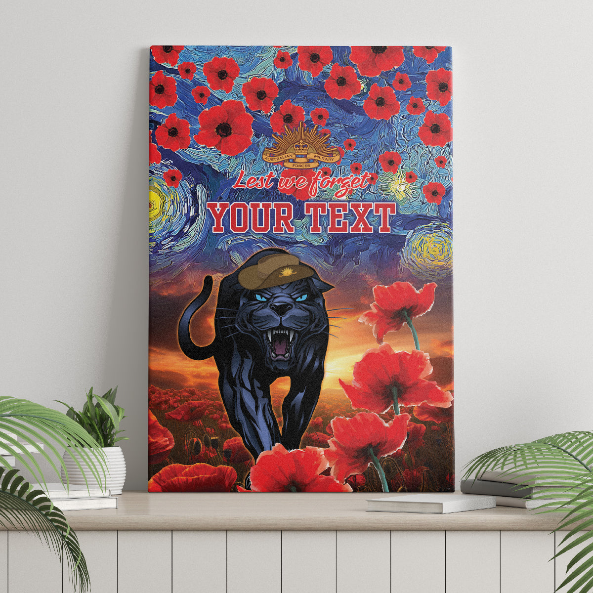 Personalised Panthers Rugby ANZAC Canvas Wall Art Starry Night and Field of Poppies