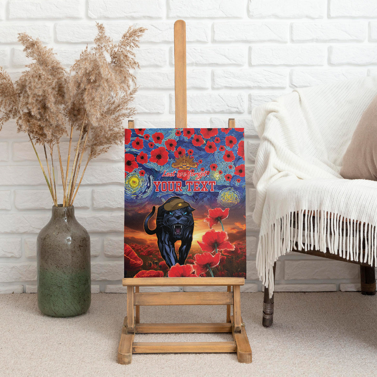 Personalised Panthers Rugby ANZAC Canvas Wall Art Starry Night and Field of Poppies