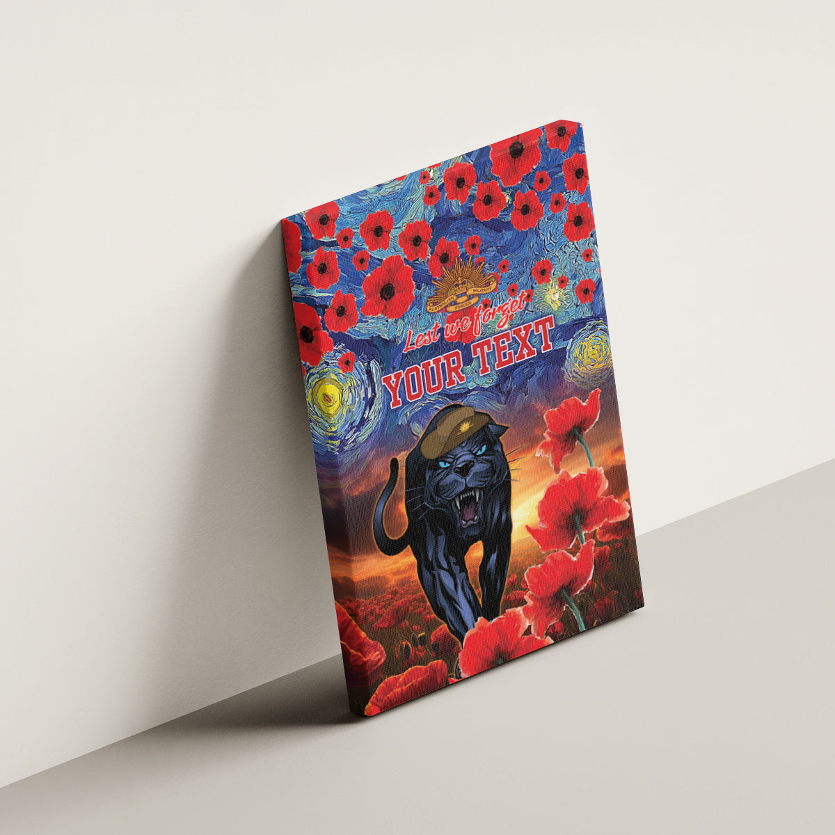 Personalised Panthers Rugby ANZAC Canvas Wall Art Starry Night and Field of Poppies