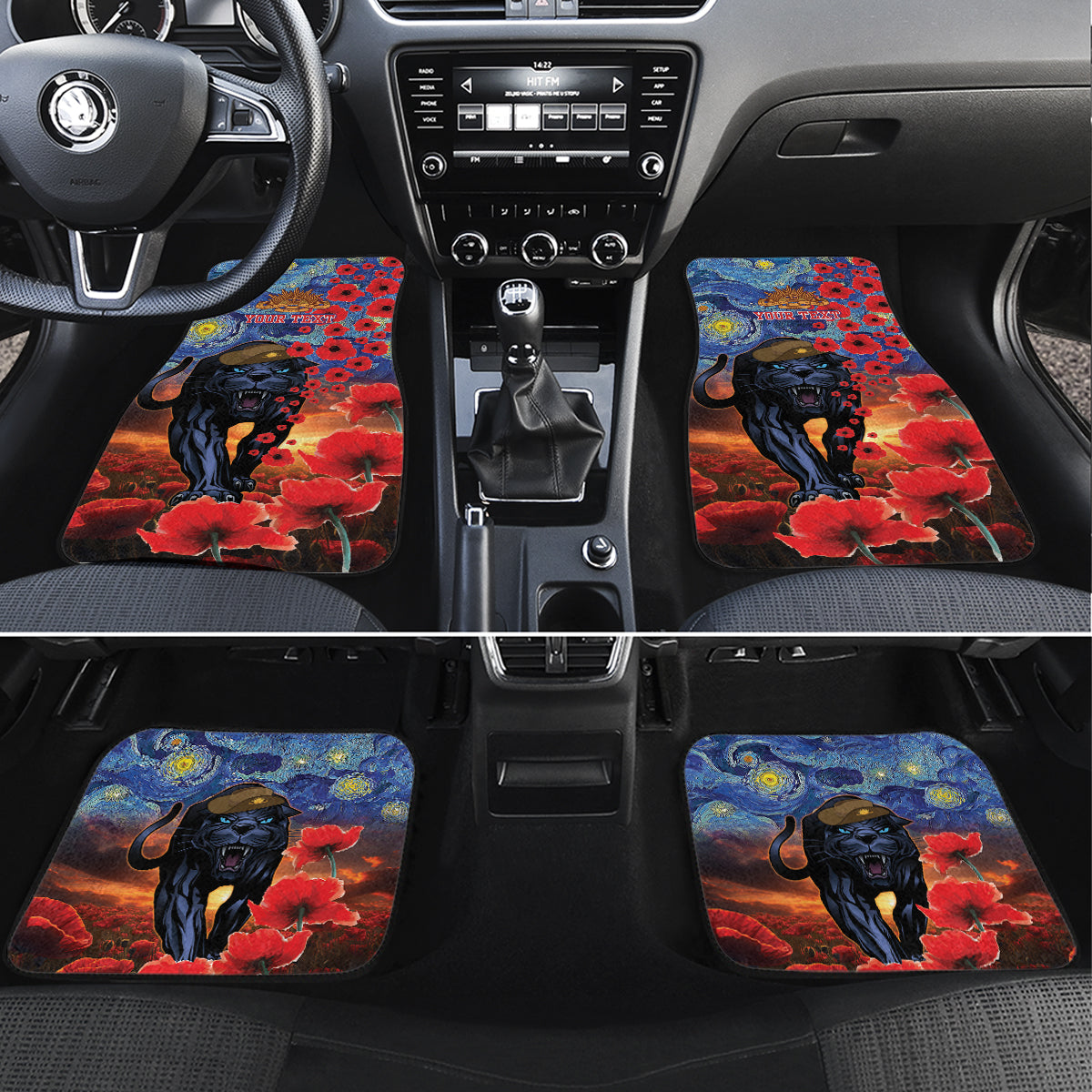 Personalised Panthers Rugby ANZAC Car Mats Starry Night and Field of Poppies