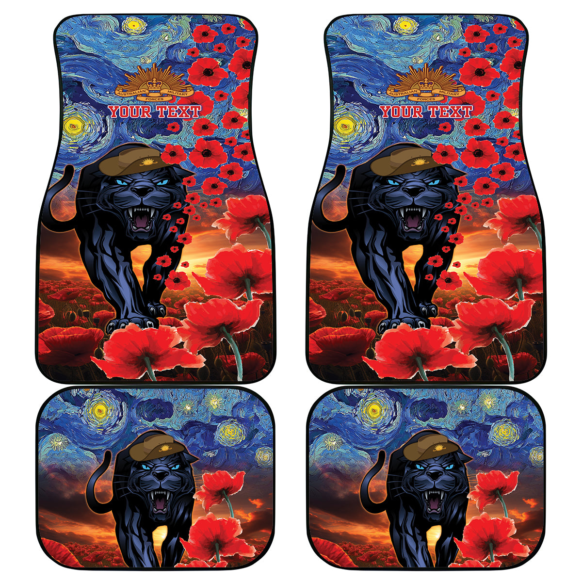 Personalised Panthers Rugby ANZAC Car Mats Starry Night and Field of Poppies