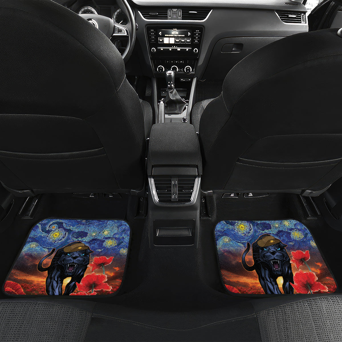 Personalised Panthers Rugby ANZAC Car Mats Starry Night and Field of Poppies