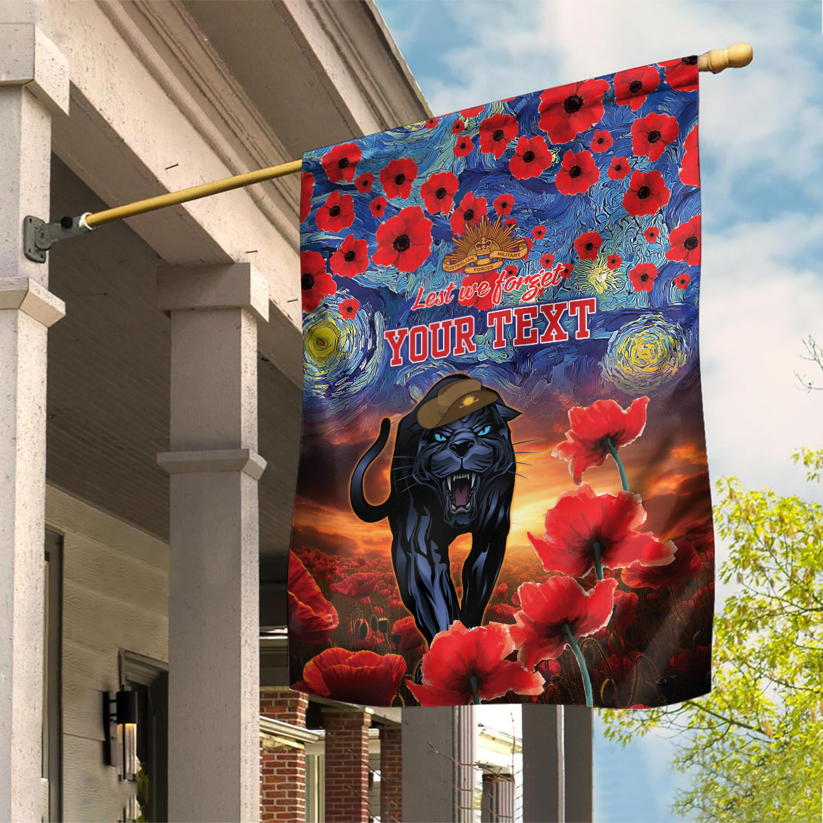 Personalised Panthers Rugby ANZAC Garden Flag Starry Night and Field of Poppies