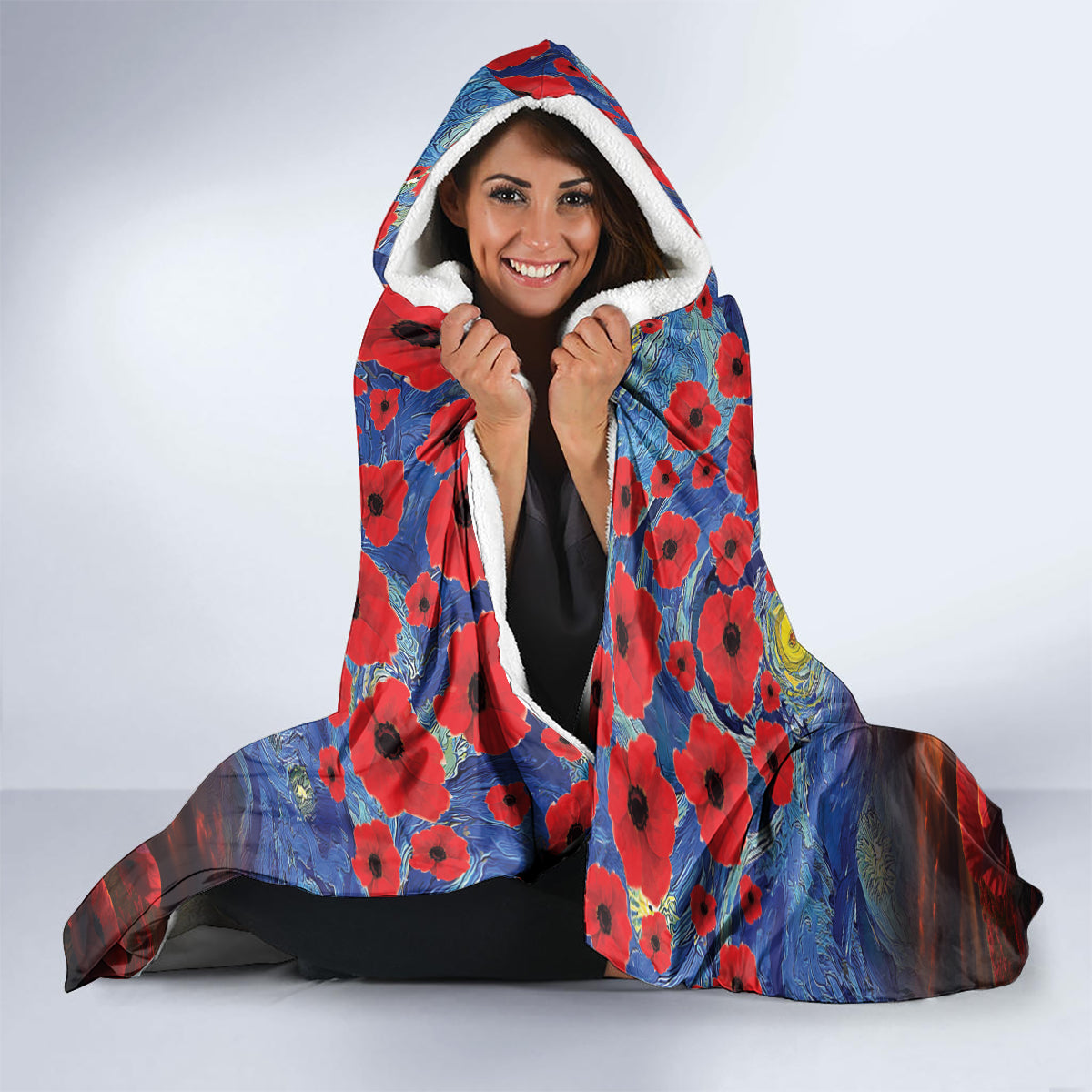 Personalised Panthers Rugby ANZAC Hooded Blanket Starry Night and Field of Poppies