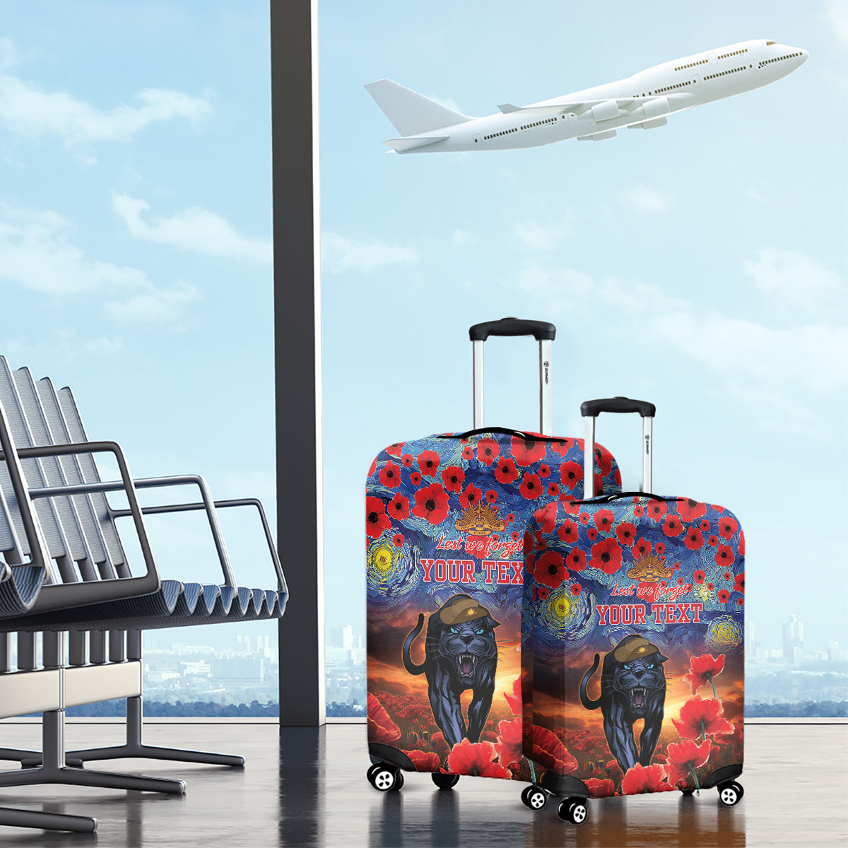 Personalised Panthers Rugby ANZAC Luggage Cover Starry Night and Field of Poppies