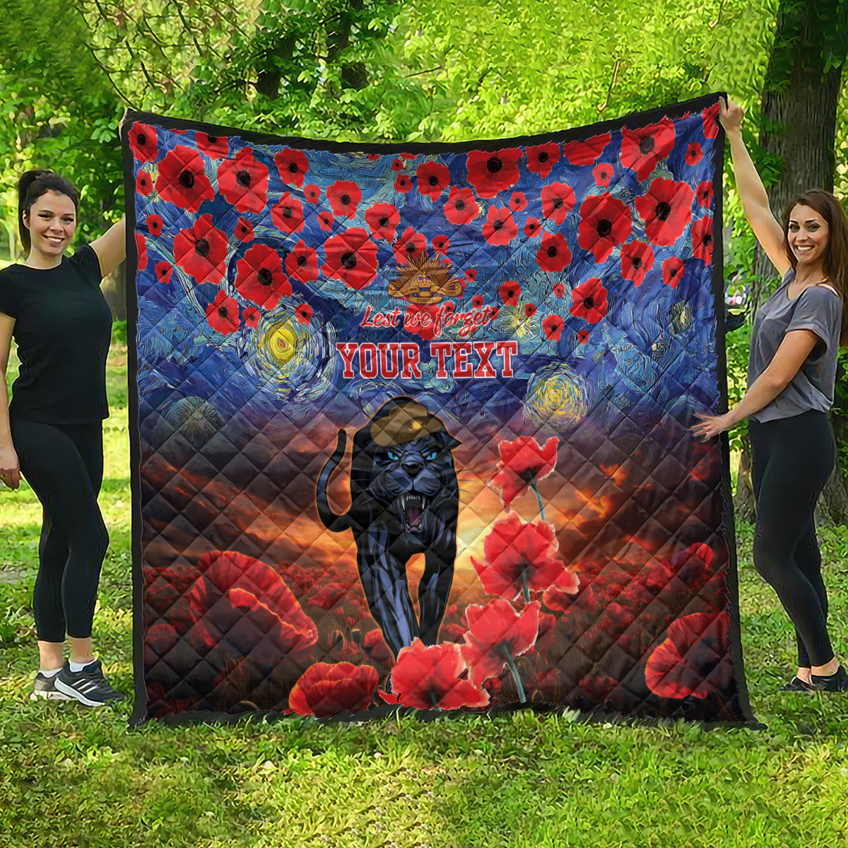 Personalised Panthers Rugby ANZAC Quilt Starry Night and Field of Poppies