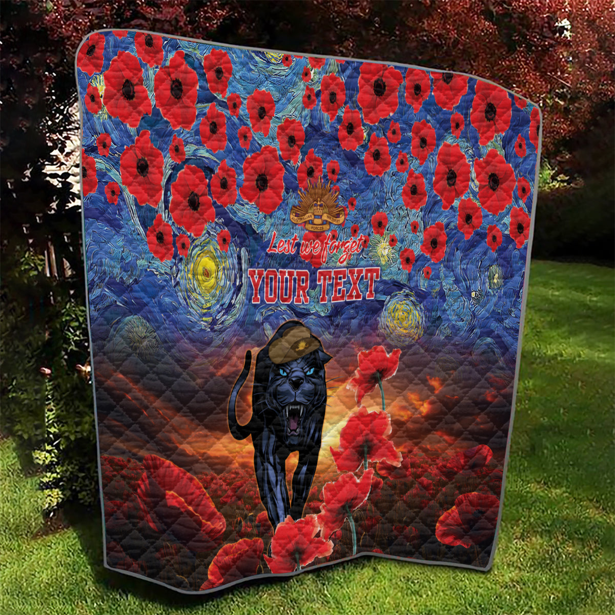 Personalised Panthers Rugby ANZAC Quilt Starry Night and Field of Poppies