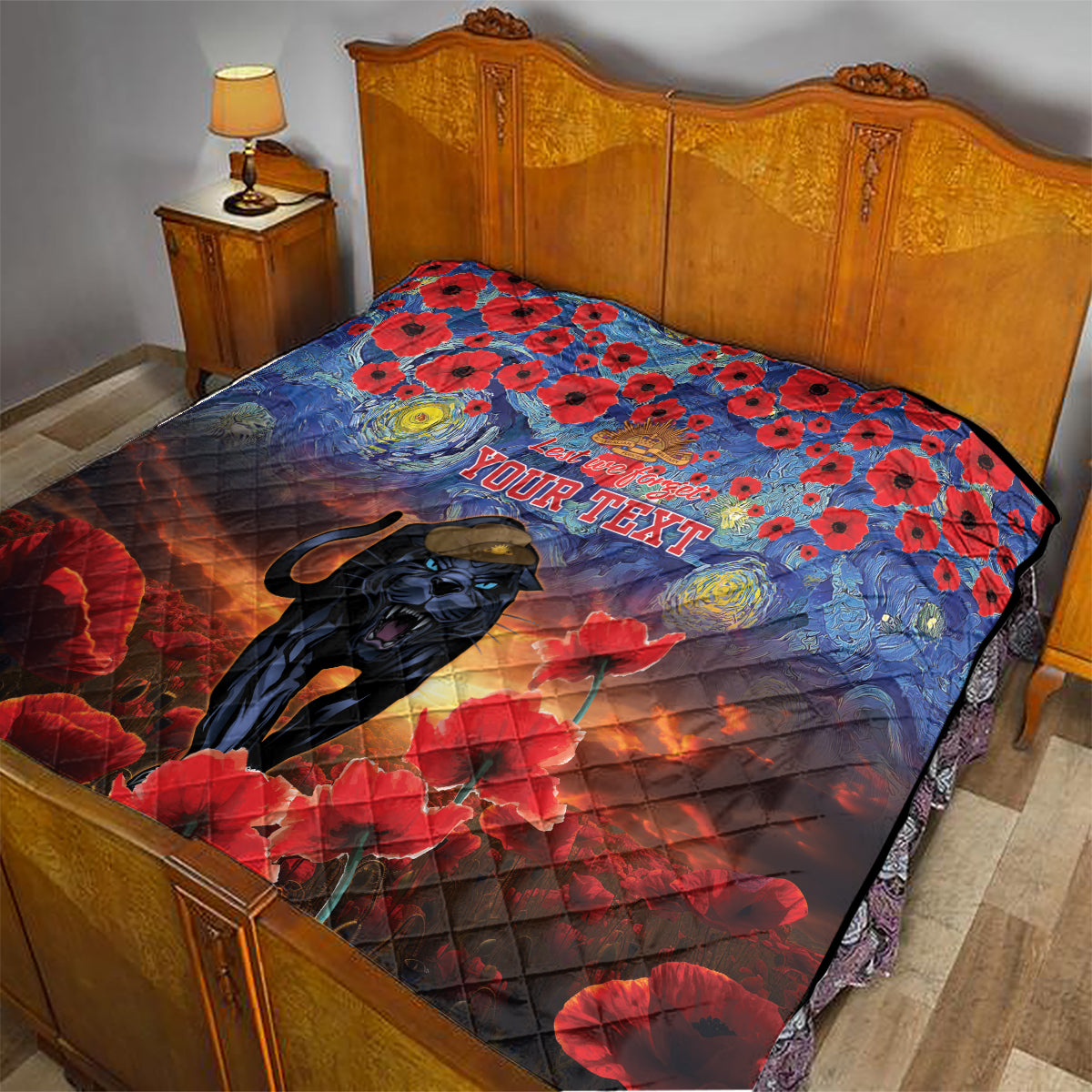 Personalised Panthers Rugby ANZAC Quilt Starry Night and Field of Poppies