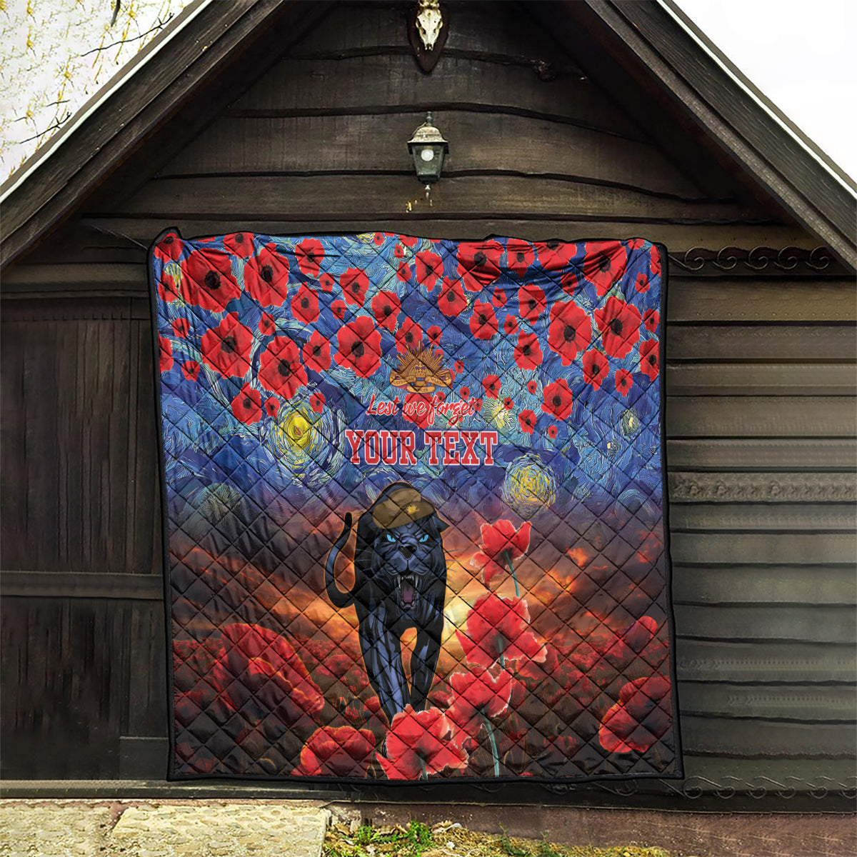 Personalised Panthers Rugby ANZAC Quilt Starry Night and Field of Poppies