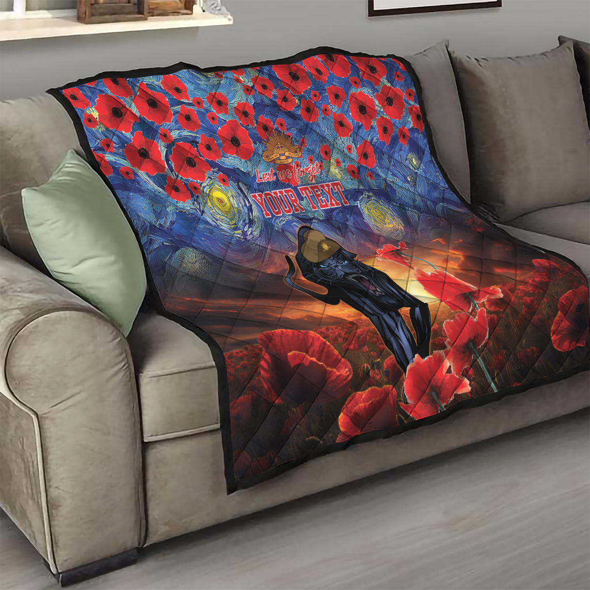 Personalised Panthers Rugby ANZAC Quilt Starry Night and Field of Poppies