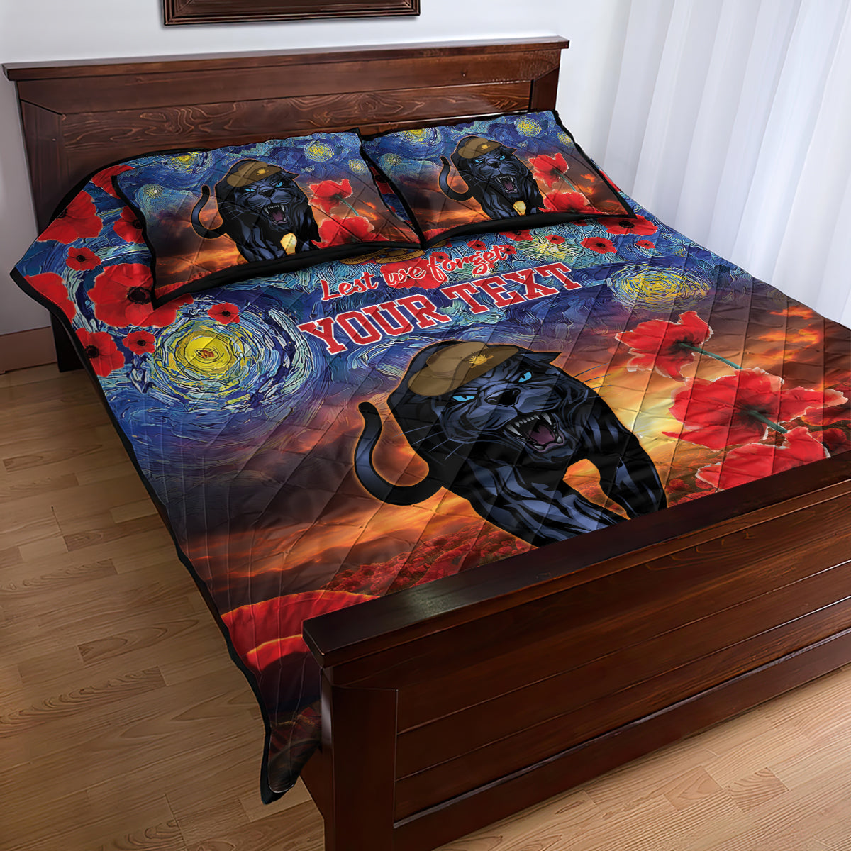 Personalised Panthers Rugby ANZAC Quilt Bed Set Starry Night and Field of Poppies