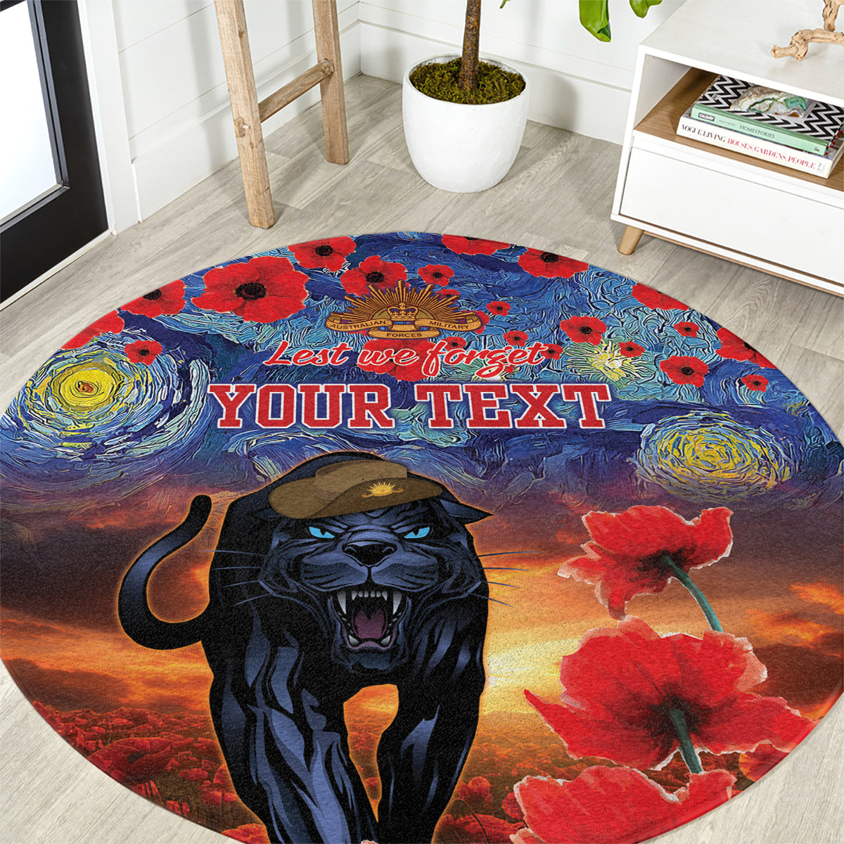 Personalised Panthers Rugby ANZAC Round Carpet Starry Night and Field of Poppies