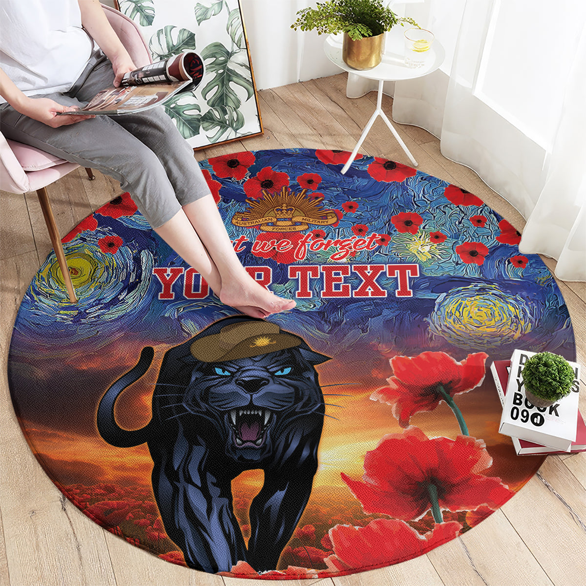 Personalised Panthers Rugby ANZAC Round Carpet Starry Night and Field of Poppies